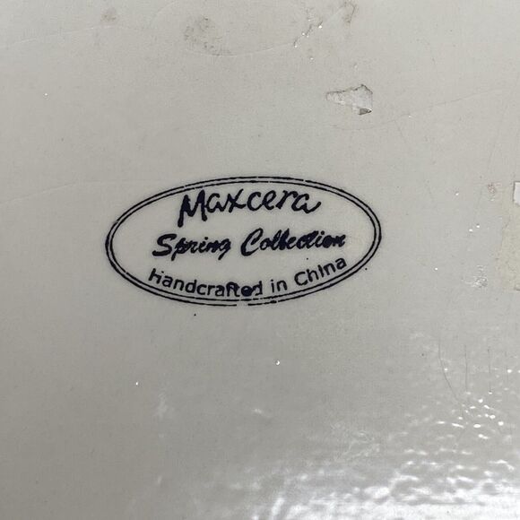 Vtg Maxcera Cookie Jar Volkswagen Beetle VW Bug Car Blue Ceramic Spring Flowers - Picture 10 of 10